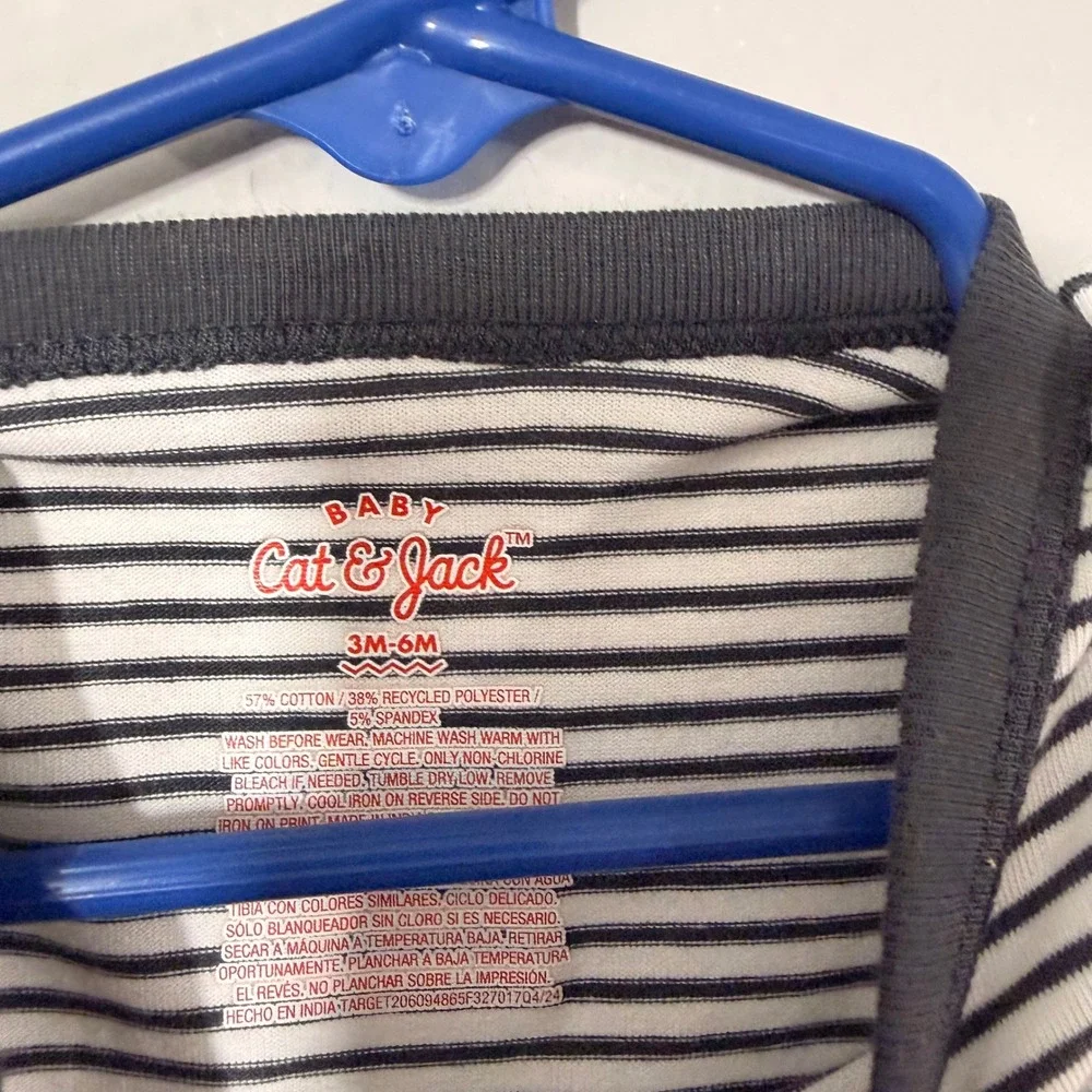 Cat & Jack Bodysuit Baby 3-6M Navy White New Striped Henley Short Sleeve SNAP